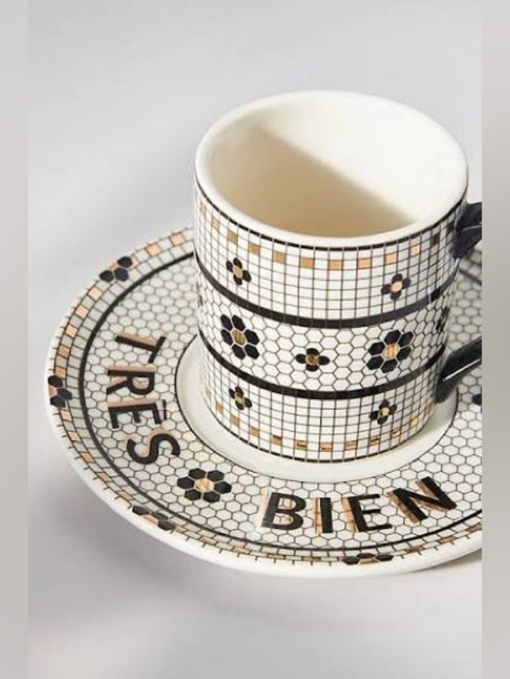 Bistro Tile Stoneware 24k Gold Accent Espresso
Cup & Saucer